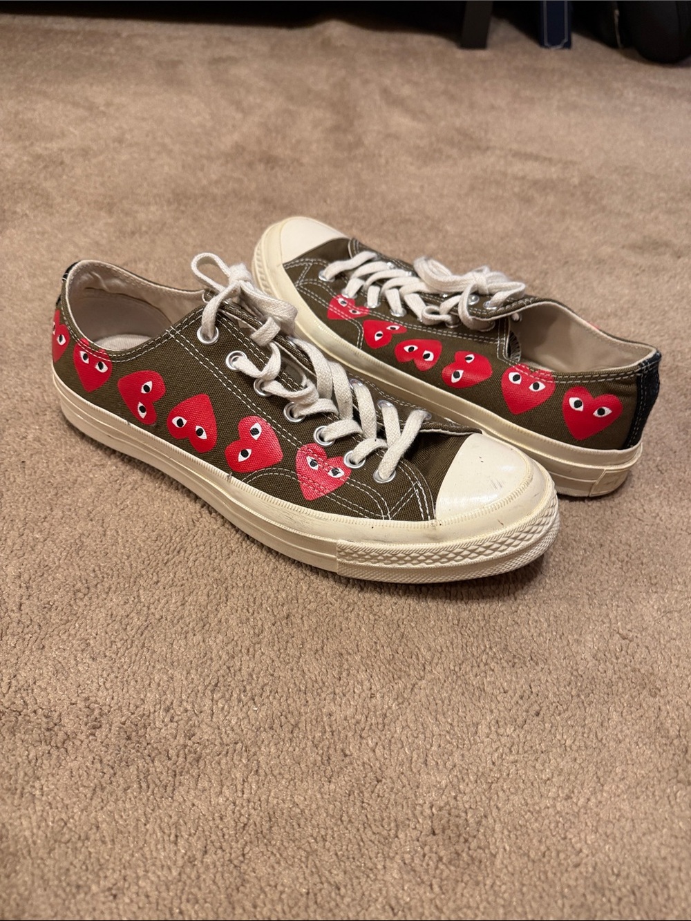 Converse Kids Olive Canvas Sneakers with Red Heart Motif